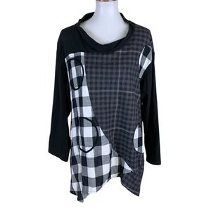 Redwood Court Black White Plaid Patchwork Tunic Asymmetrical Artsy Large